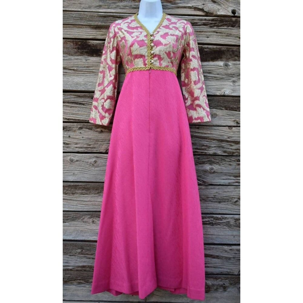 Vintage 1960s Handmade Pink and Metallic Gold Dress